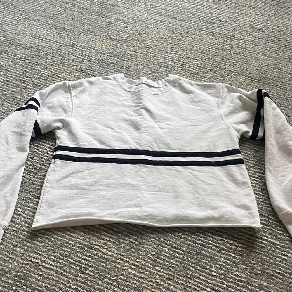 Brandy Melville White and Black Striped Crew Neck Sweater